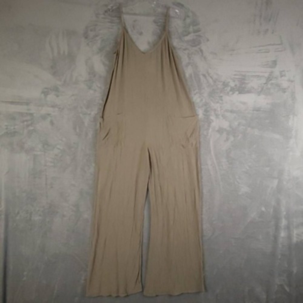 Socialite Pants Jumpsuit Womens Brown Pockets V Neck Sleeveless Relaxed L New